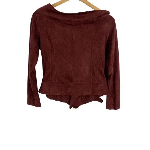 Fashion Nova Off-Shoulder Belted Jacket Suede Like Maroon Gold hardware Zip XL - Picture 3 of 10